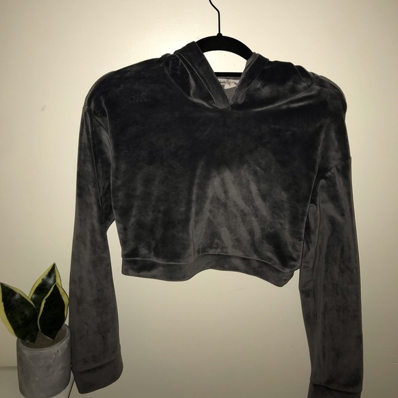 Crop top Hoodie satin grey  size s - Picture 1 of 9